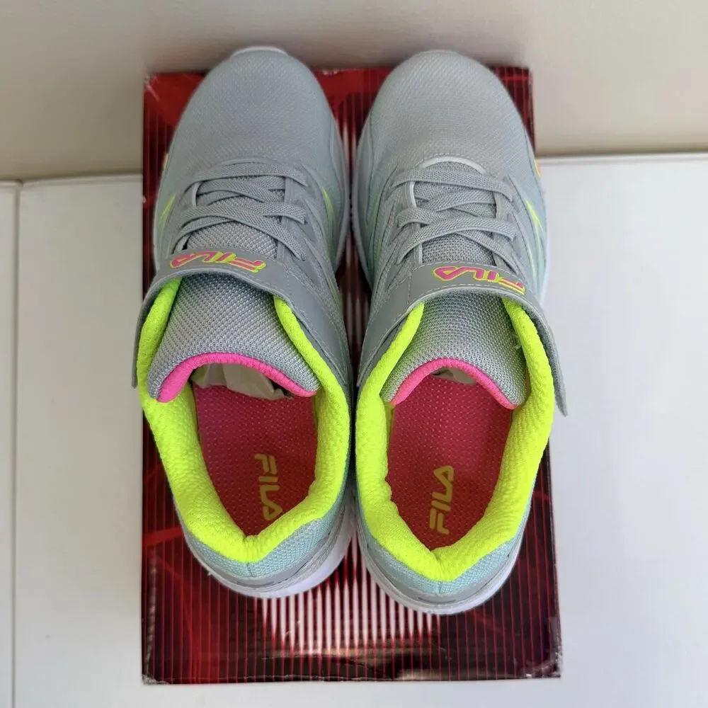 NEW NIB FILA Fantom 8 Strap Girls Athletic Sneakers Grey Pink Kids US Size 3